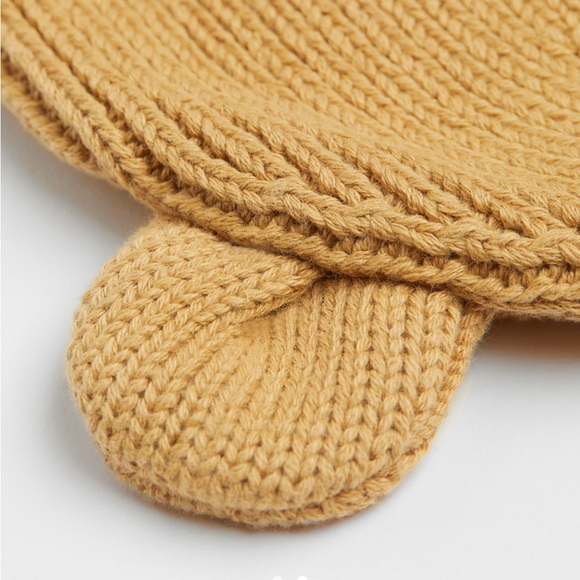 H&M Yellow Beige Rib-Knit Ears Hat Toque 18M/2T - Picture 4 of 5